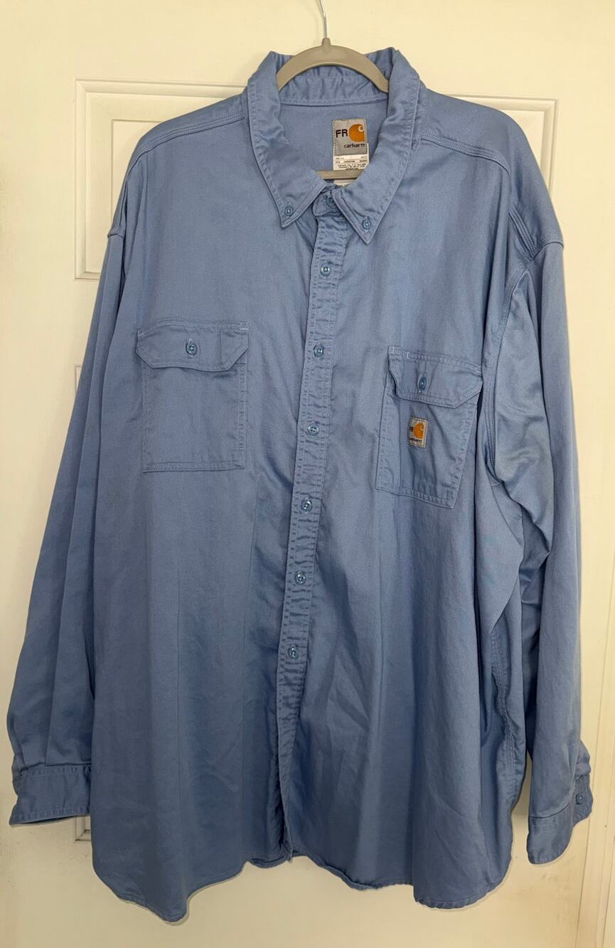 Carhartt Flame Resistant Long Sleeve Twill Button Up Blue Shirt Men’s - Size 5XL